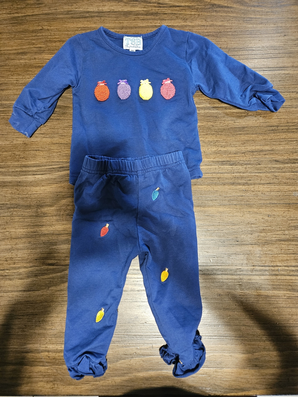 Infant Navy Christmas Lights Embroidered Matching Set by TSB 9 months